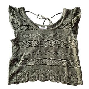 NOBO Green Fairycore Sweater Juniors L 11-13 Ruffle Sleeve Tie Back Scallop Hem